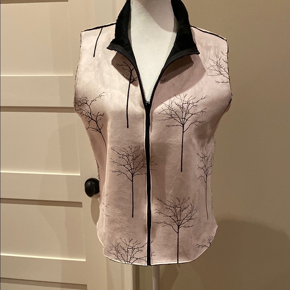 Women's Beige Suede Robert Kitchen Tree Patterned Vest